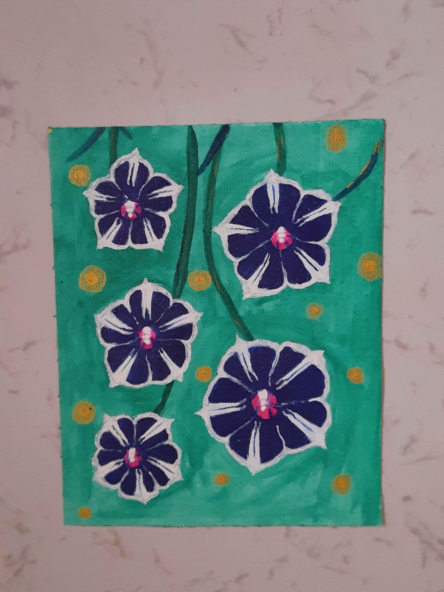 Blue flower acrylic color white canvas painting from amrutaartpositivityforyou