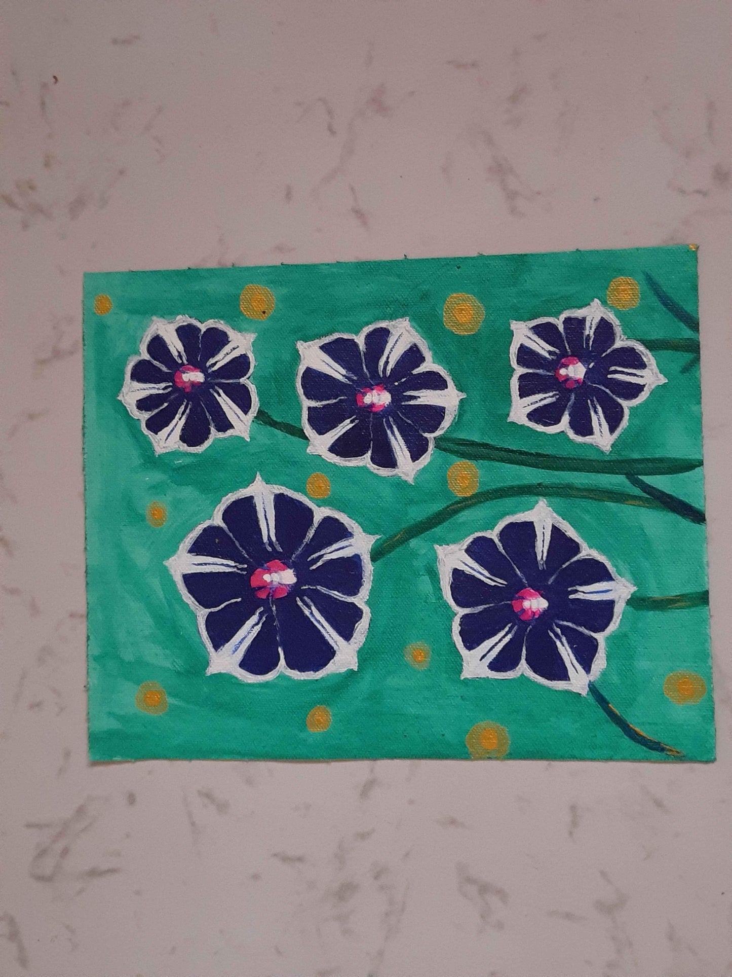 Blue flower acrylic color white canvas painting from amrutaartpositivityforyou
