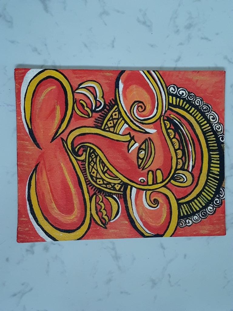 Lord Ganesh abstract white canvas acrylic color handmade painting