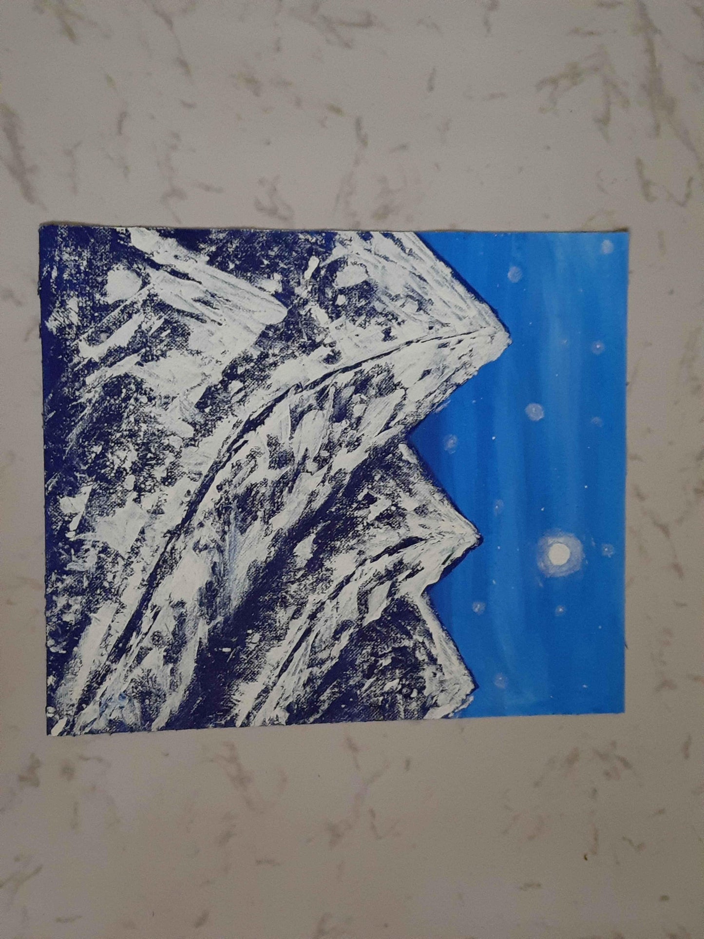 Ice mountain at full moon white canvas acrylic color handmade painting