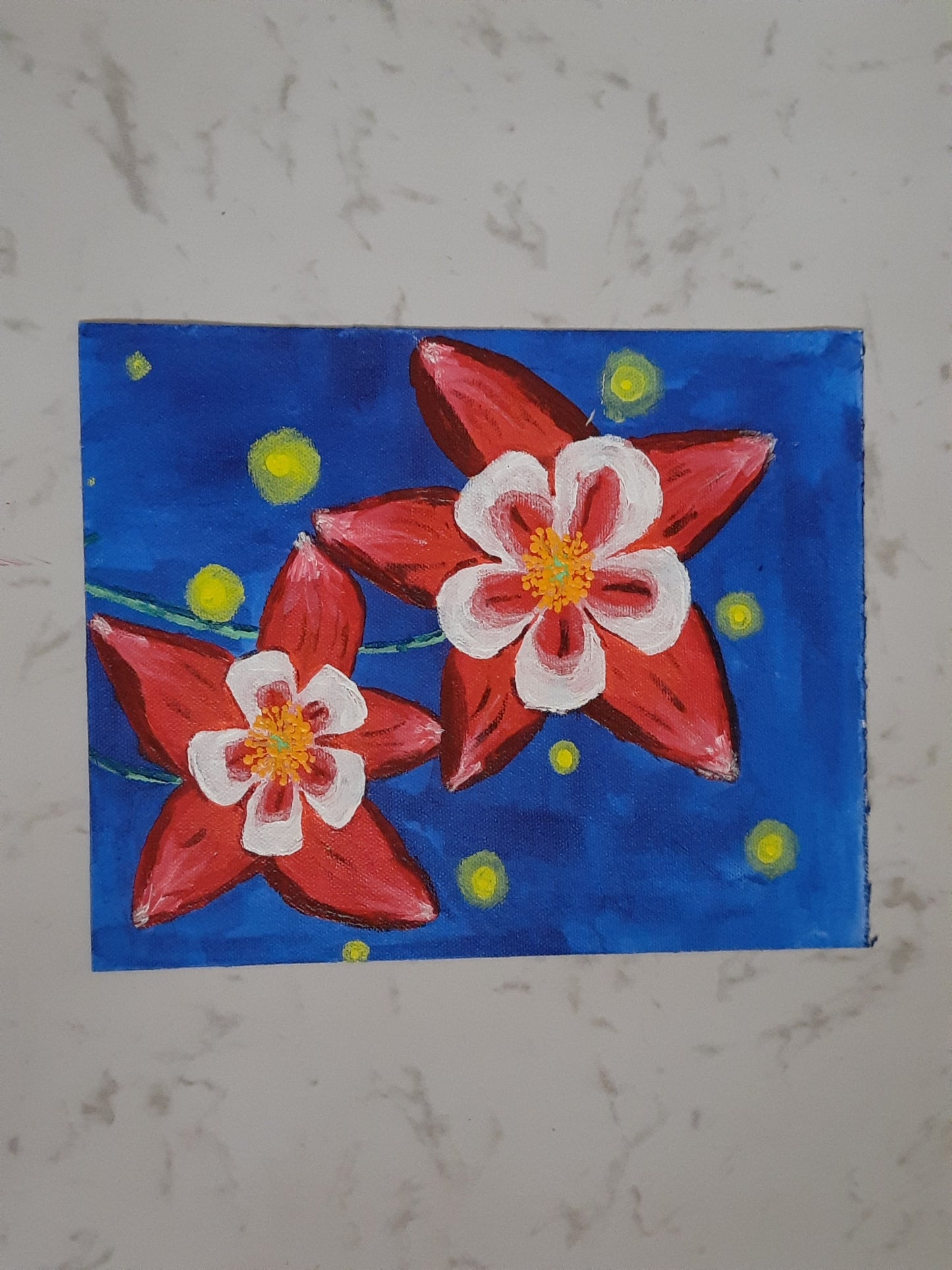 Red flower white canvas acrylic color handmade brush painting