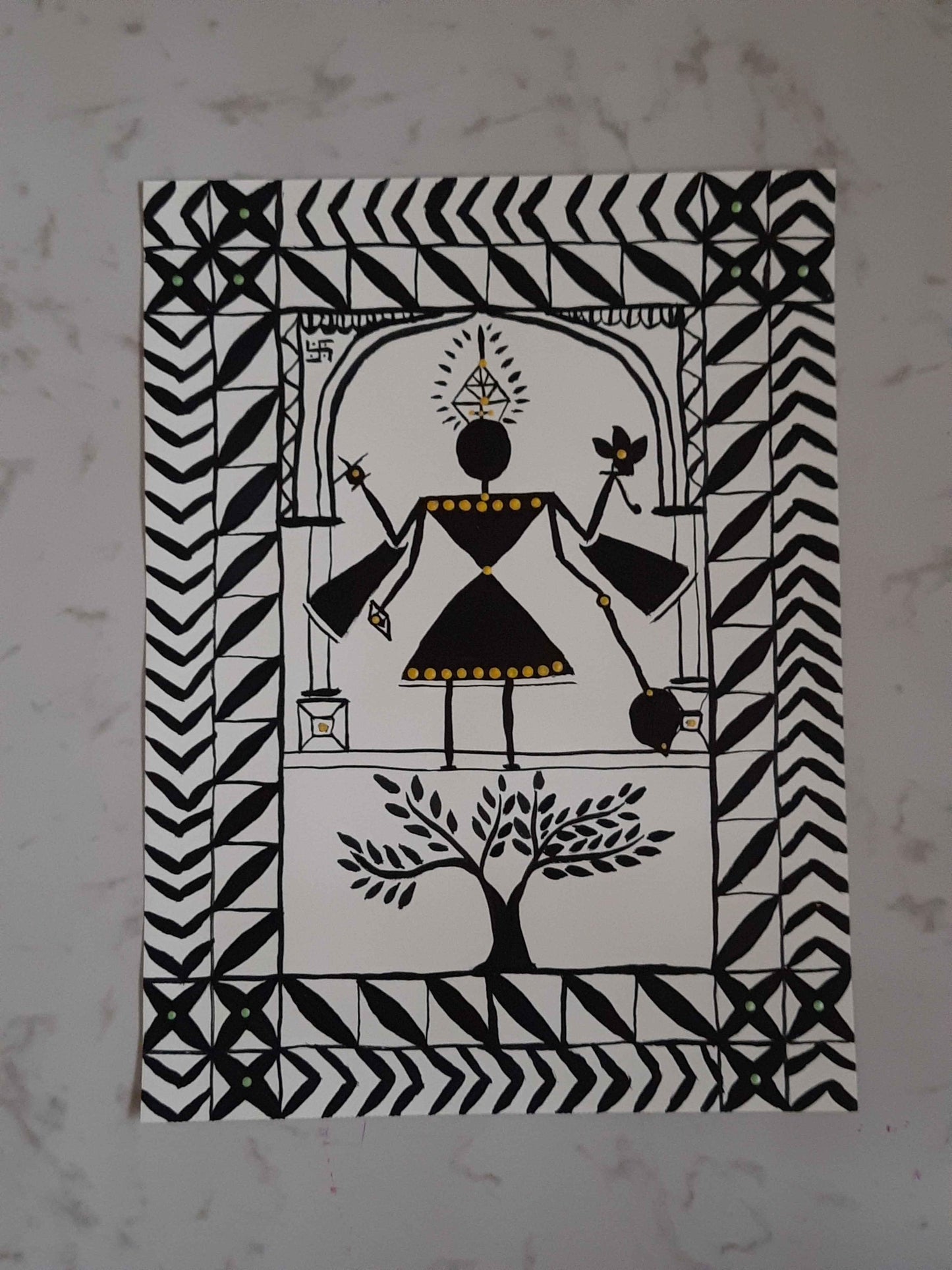 Lord Vishnu in warli style acrylic color handmade painting