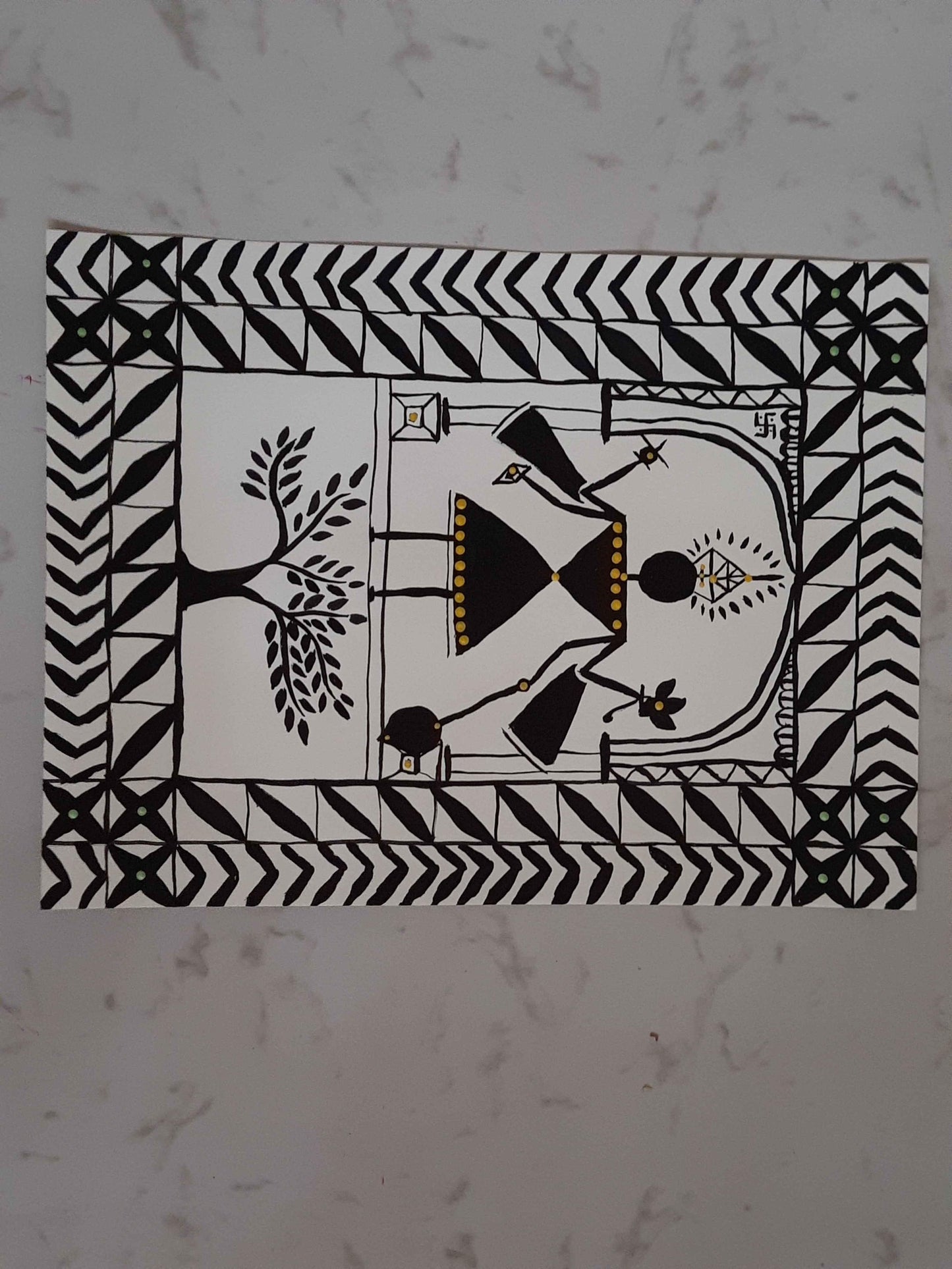 Lord Vishnu in warli style acrylic color handmade painting